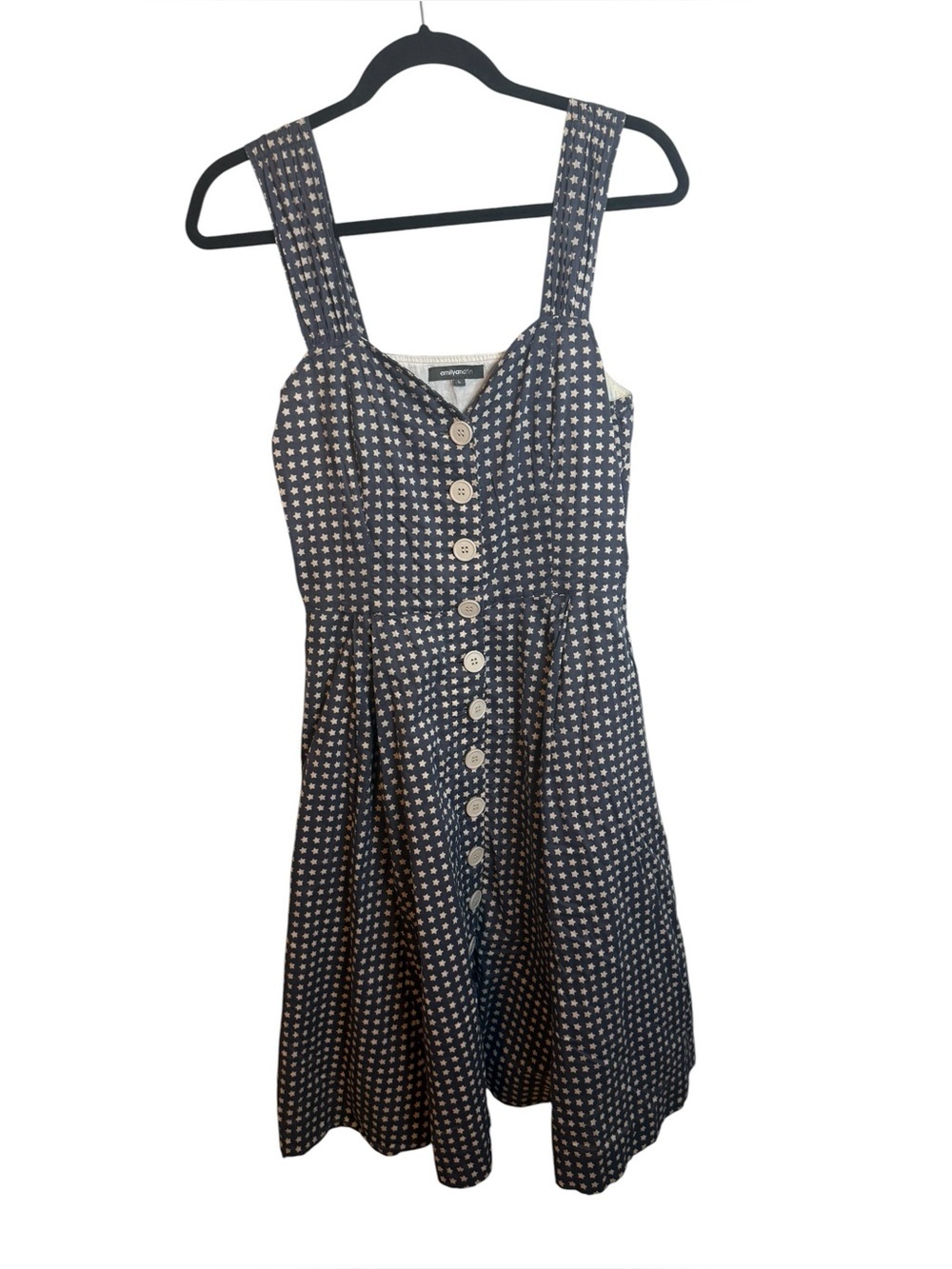 Emily and Fin Navy Blue Star Patterned Button Front Fit & Flare Dress